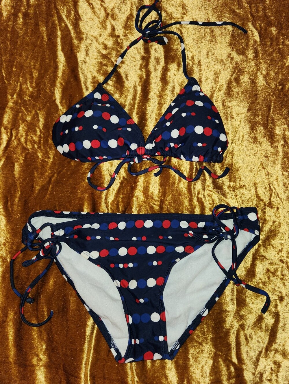 Vintage Billabong 2000s Y2k Polka Dot Tri Top Tie Hipster Strappy Bikini Set